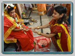 Kumari Puja rituals at Baghbazar Haldarbari