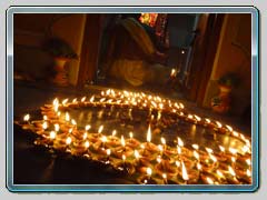 Sandhi Puja lamps at Baghbazar Haldarbari