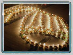 Sandhi Puja lamps decoration as lotus at Baghbazar Haldarbari