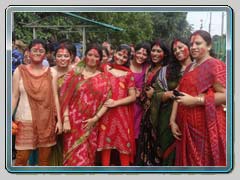 Family members of Baghbazar Haldarbari on Bijoya Dasami