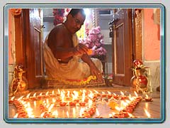 Sandhi Puja lamps decoration as lotus at Baghbazar Haldarbari